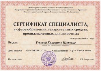 Сертификат сотрудника Турова К.И.