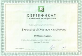Сертификат сотрудника Бисекенова Ж.К.