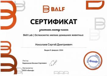 Сертификат сотрудника Николаев С.Д.