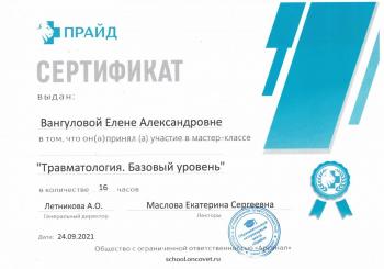 Сертификат сотрудника Вангулова Е.А.